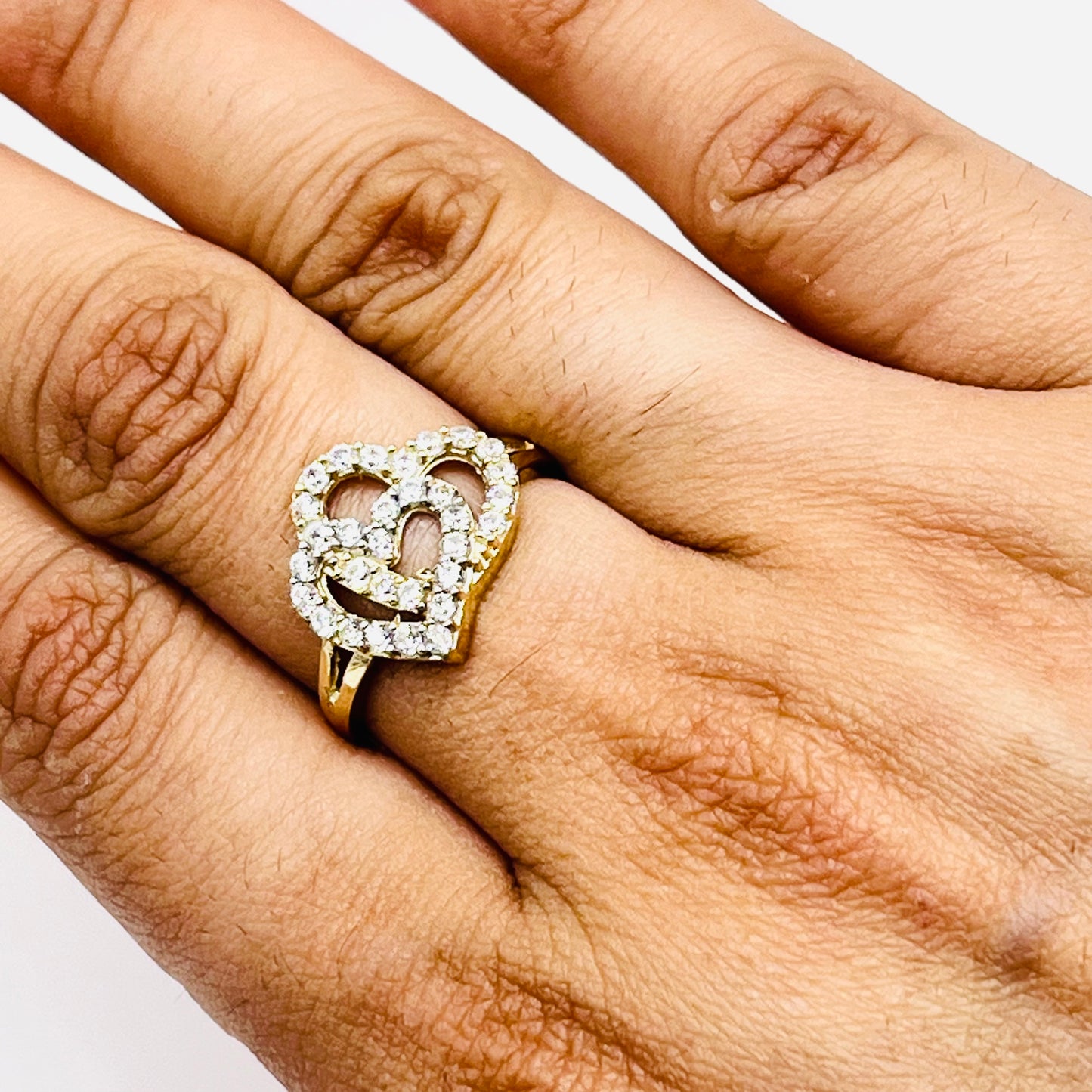 10K Gold Linked Heart Ring with CZ