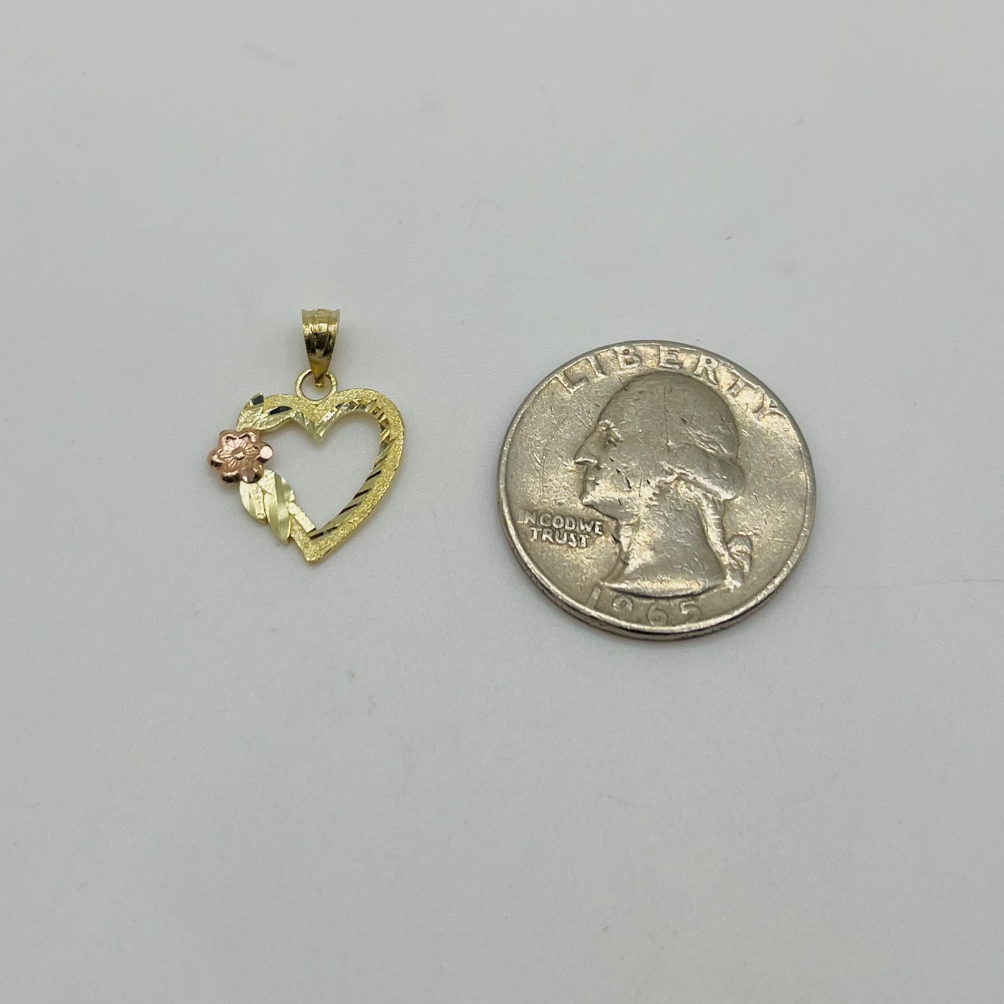 10k Gold Open Heart Flower charm (two-tone)