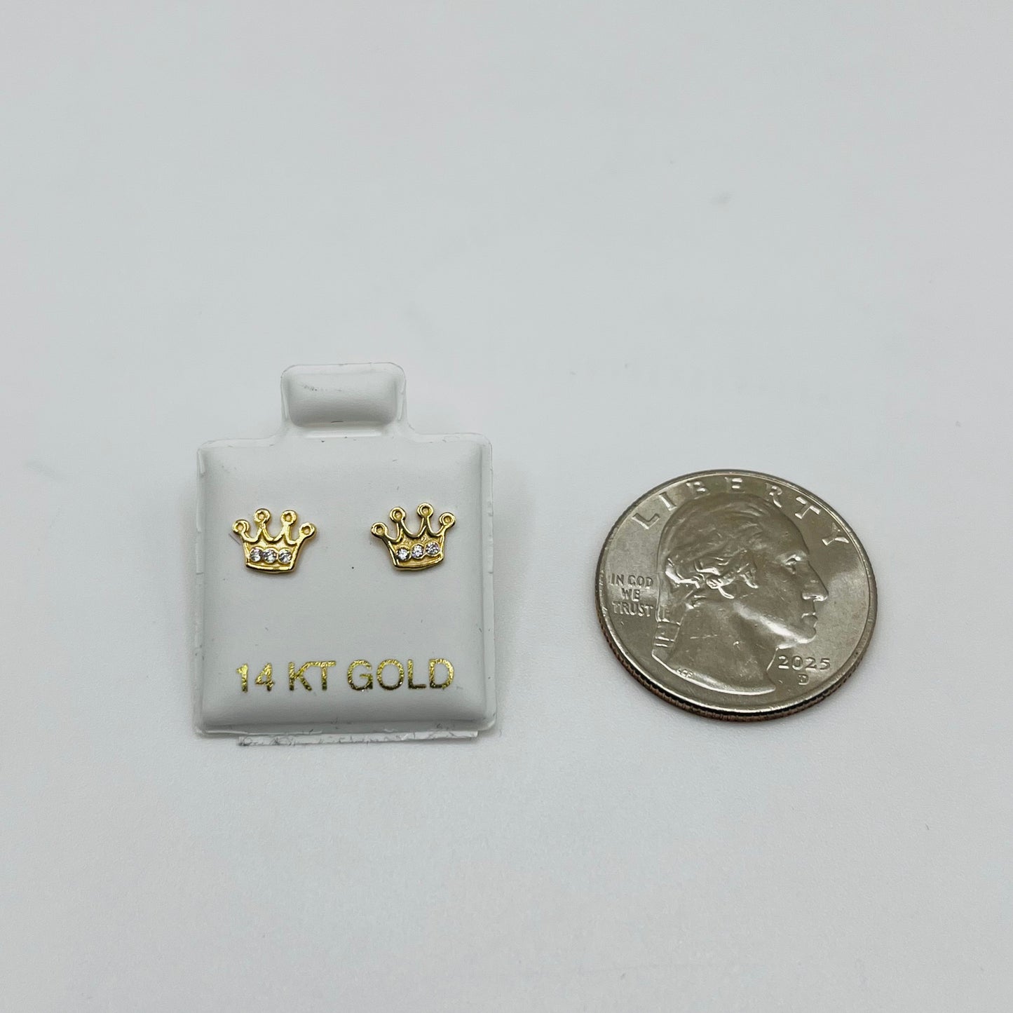 14k Gold Royal Crown Cz Baby Earrings