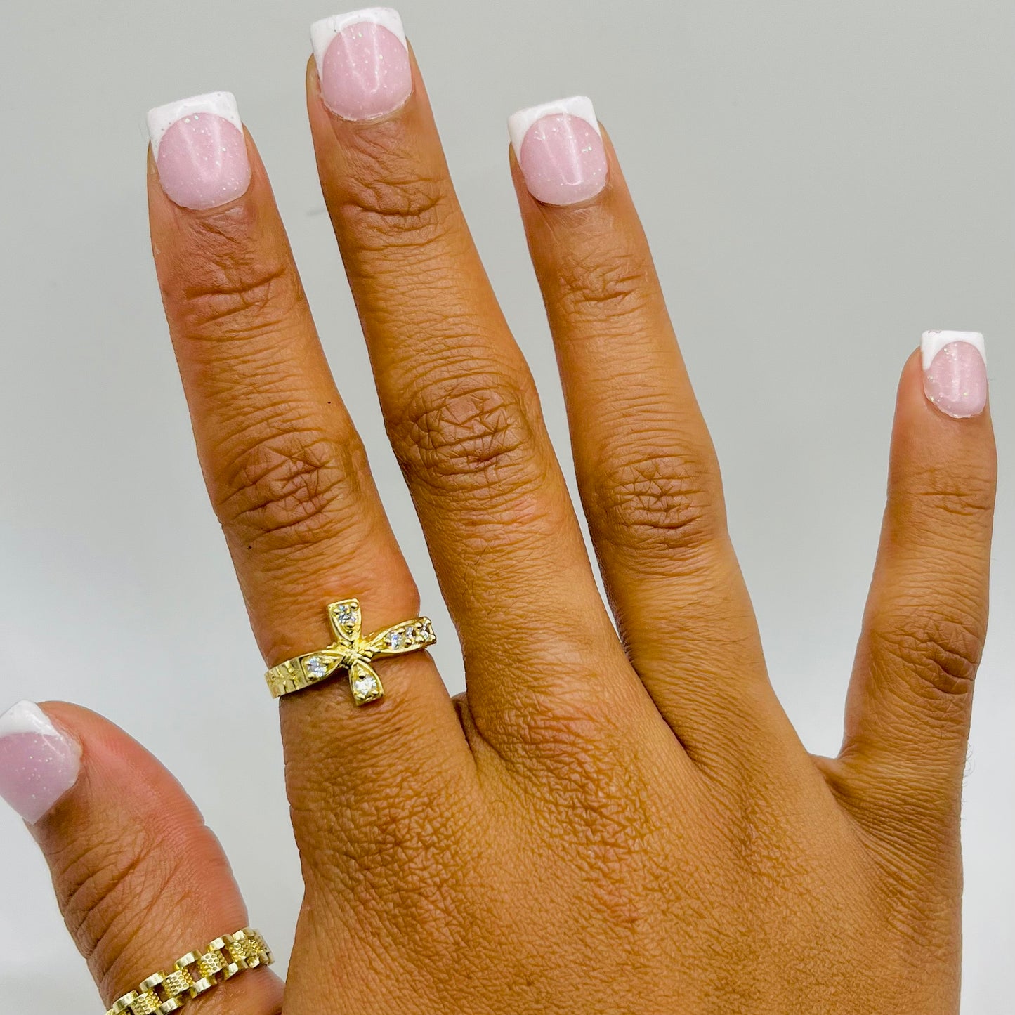 10k Gold Sideways Cz Cross Ring