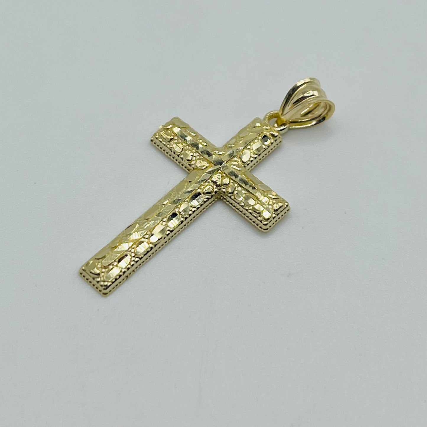 10k Gold Nugget Domed Cross Charm