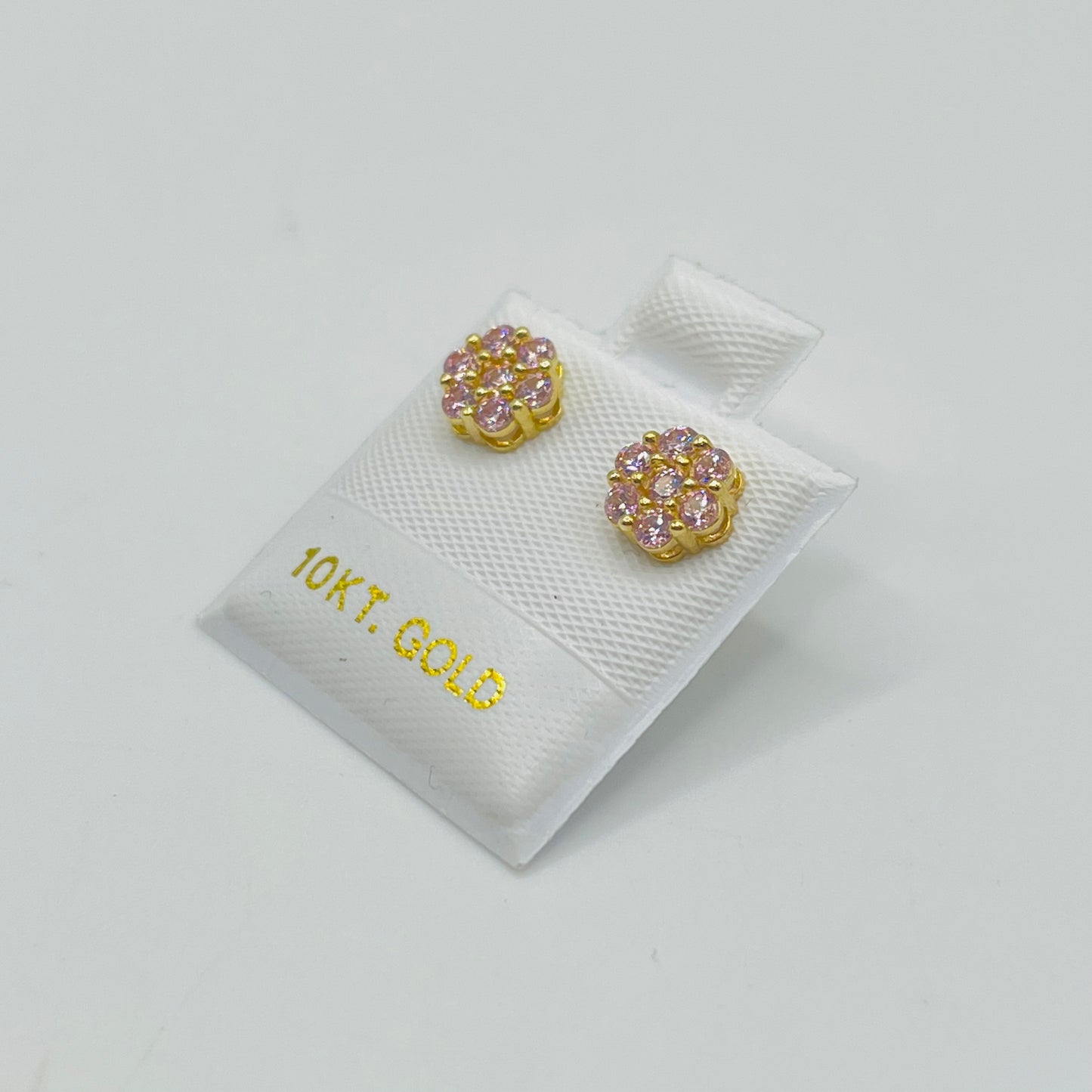 10K Gold Pink Flower CZ studs 6mm