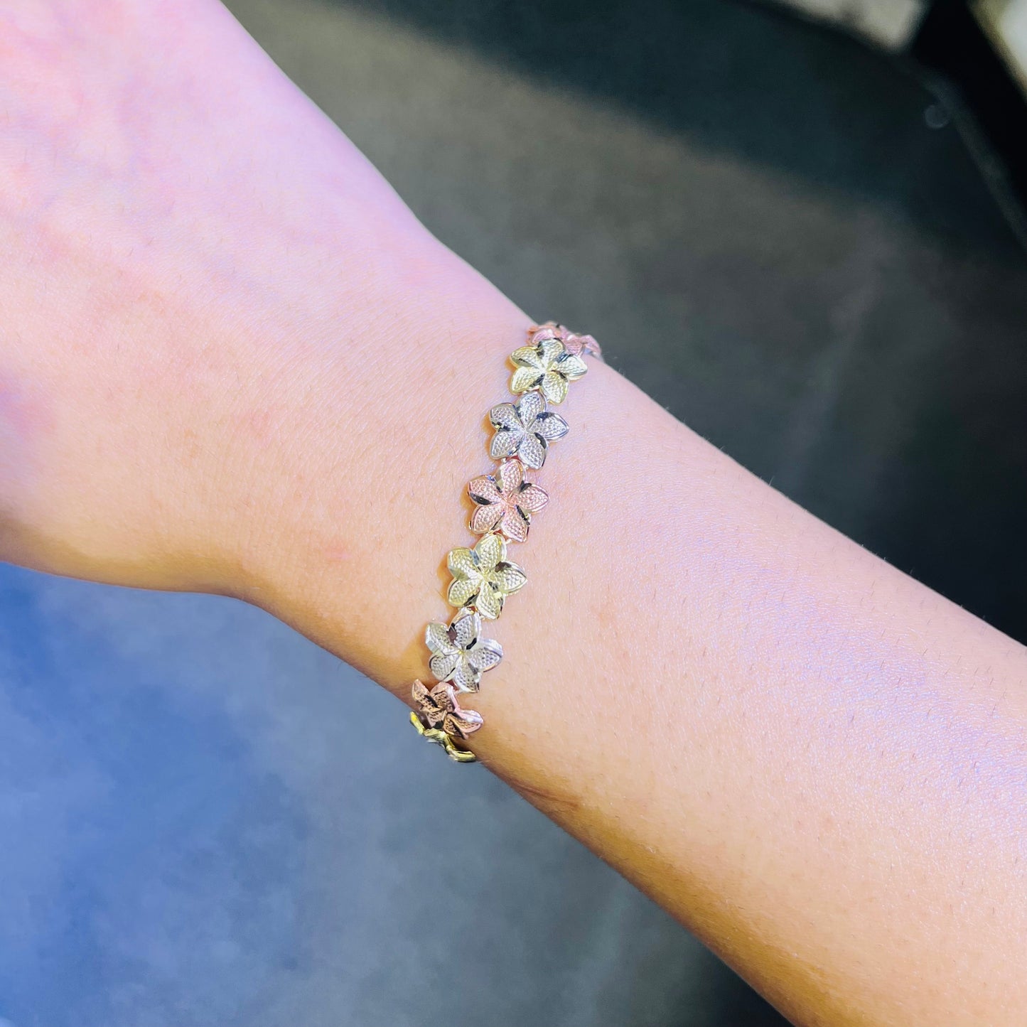 10k Gold Tri- Color Hibiscus Bracelet