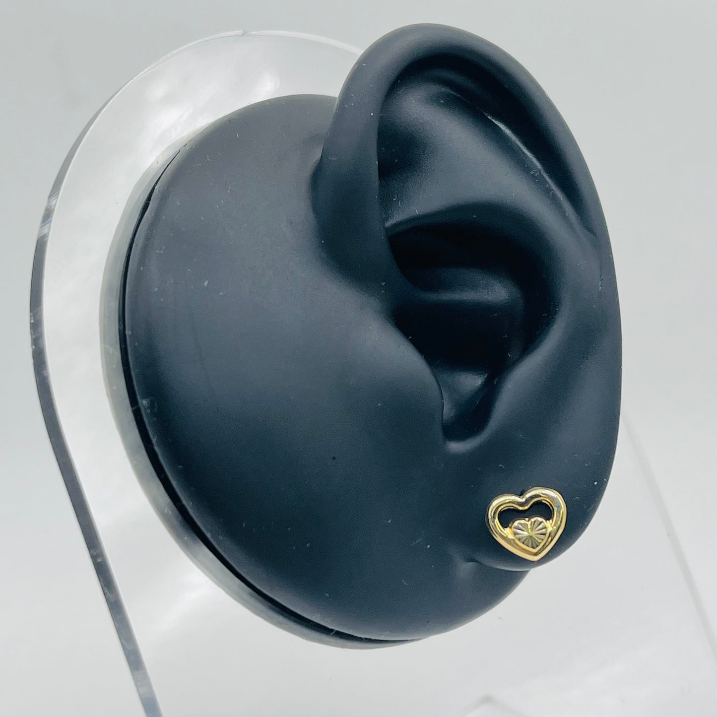 14k Gold Two Tone Heart Screwback Earrings