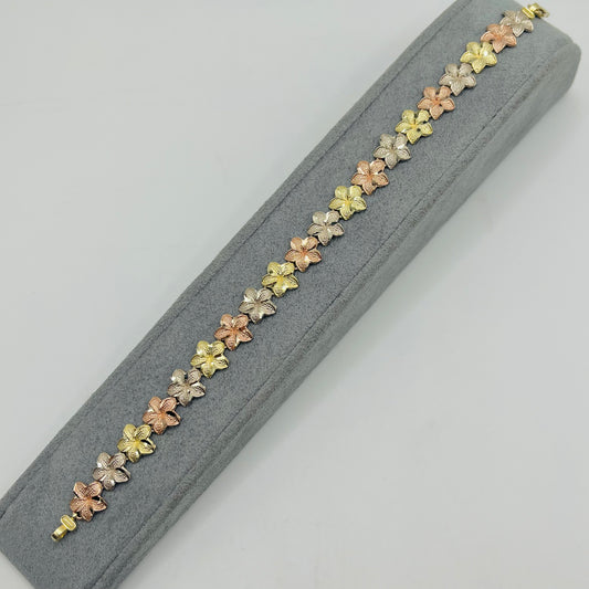 10k Gold Tri- Color Hibiscus Bracelet