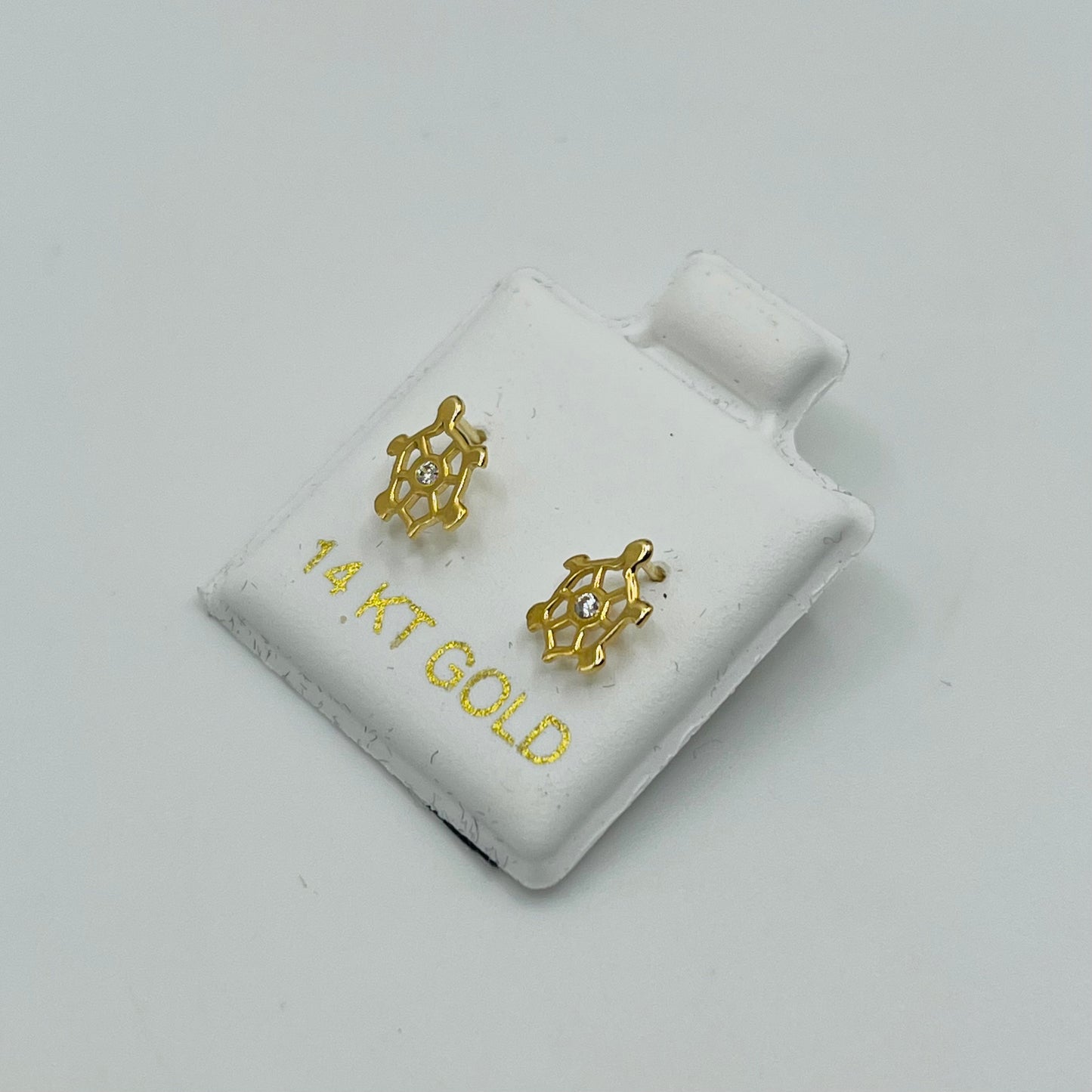14k Gold Turtle Cz Screwback Earrings