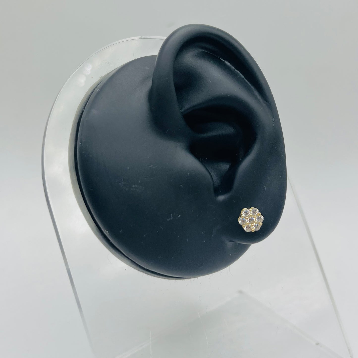10K Gold CZ Flower Earrings (6mm)