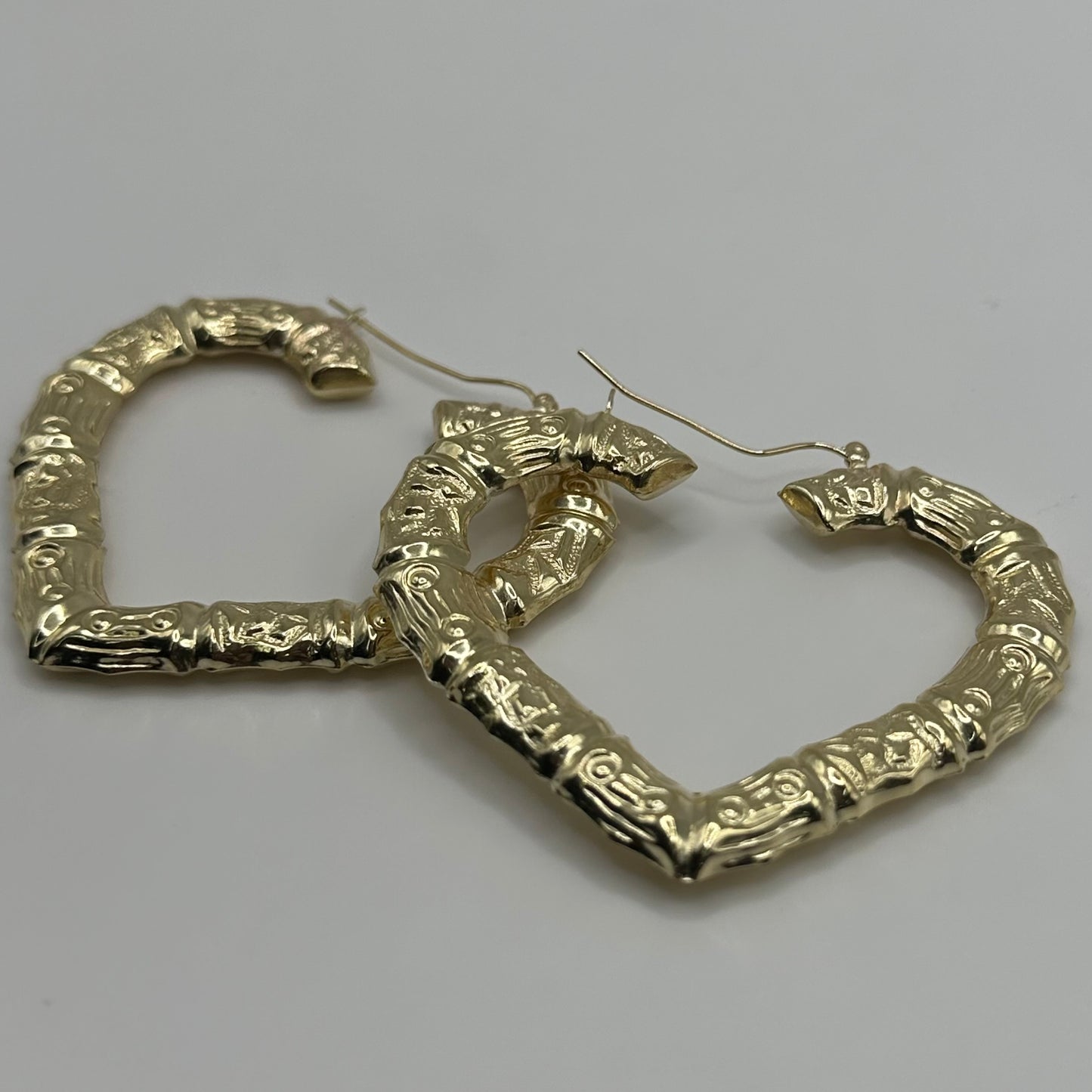10K Gold Bamboo Heart Hoop Earrings (2.5 inch)