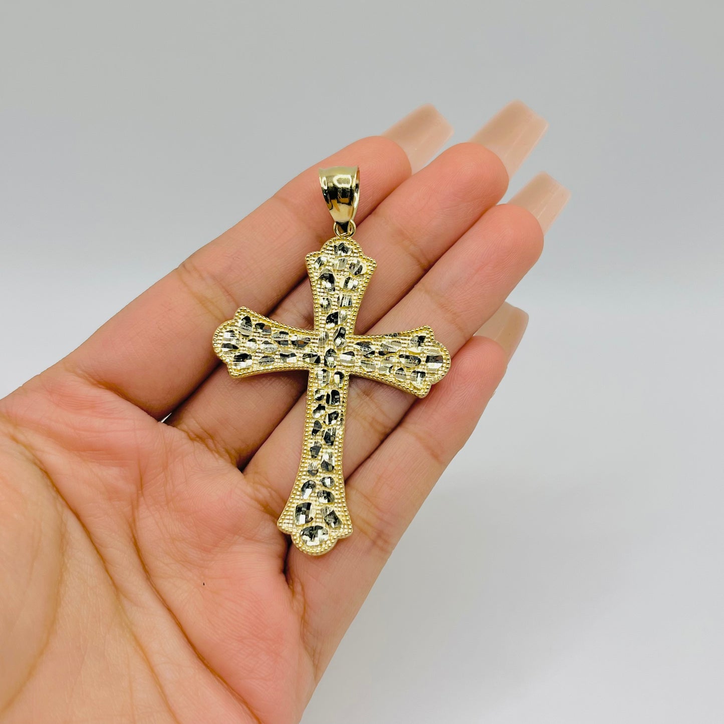 10k Gold Sol Nugget Cross Pendant (L)
