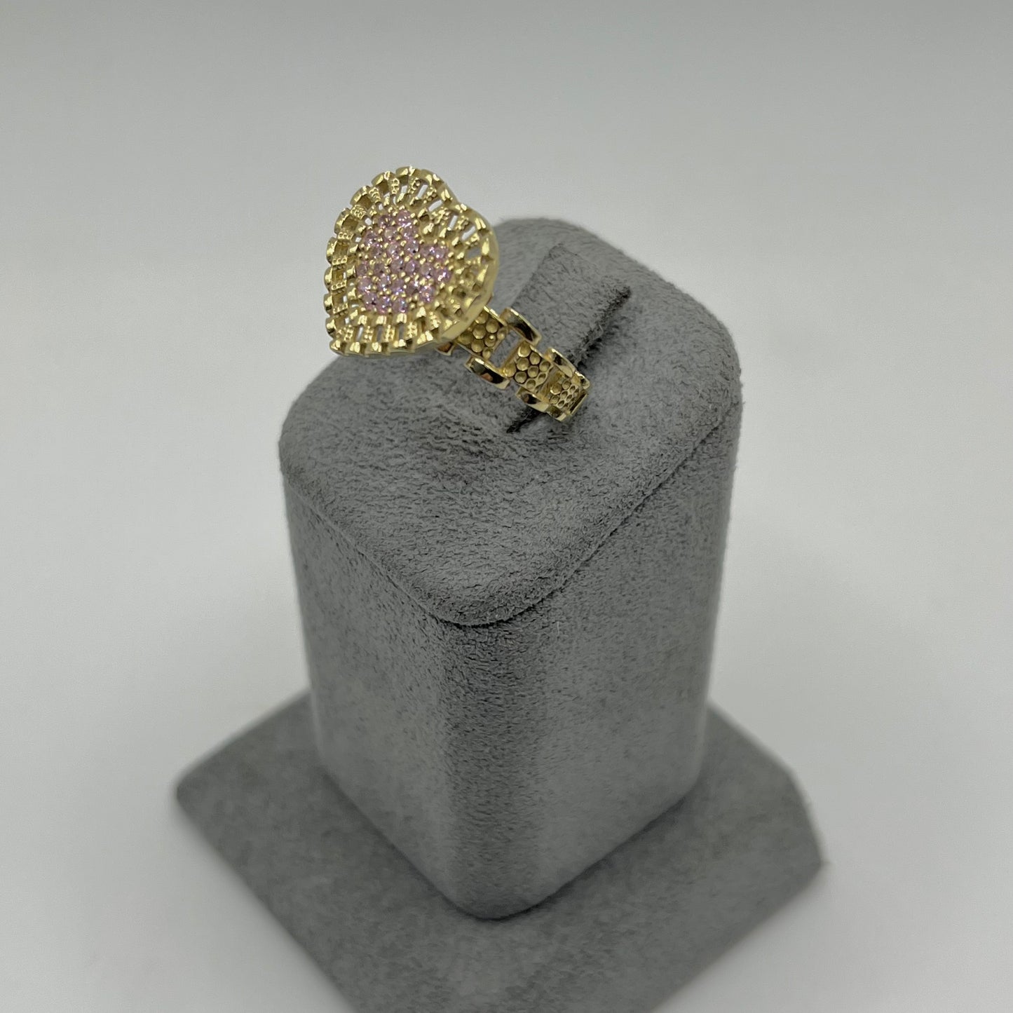 10K Gold Flat RX Heart Ring with CZ Pink