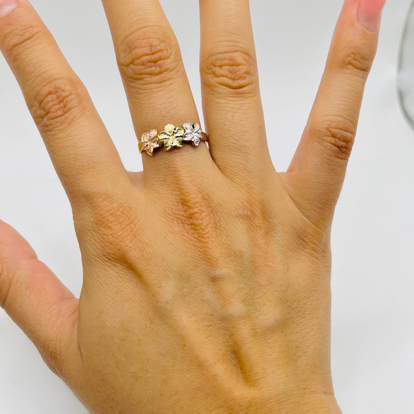 10k Gold Tri-Color Multi- Hibiscus Ring