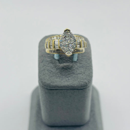 14k Gold Natural Diamond Marquise Two Tier Band Ring