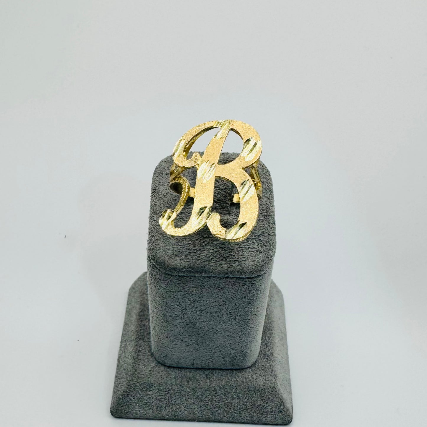 10K Gold Large Diamond Cut Initial Ring