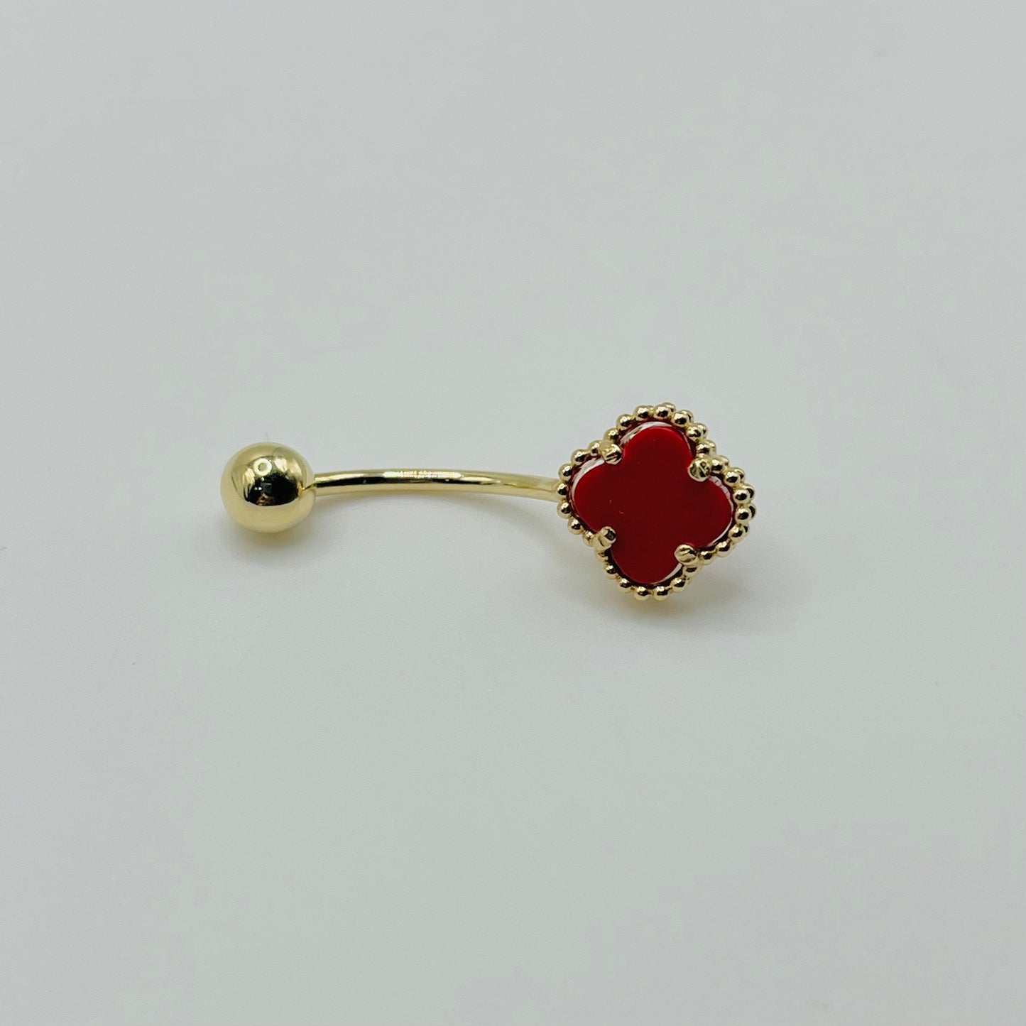 14k Gold Red Clover Belly Ring