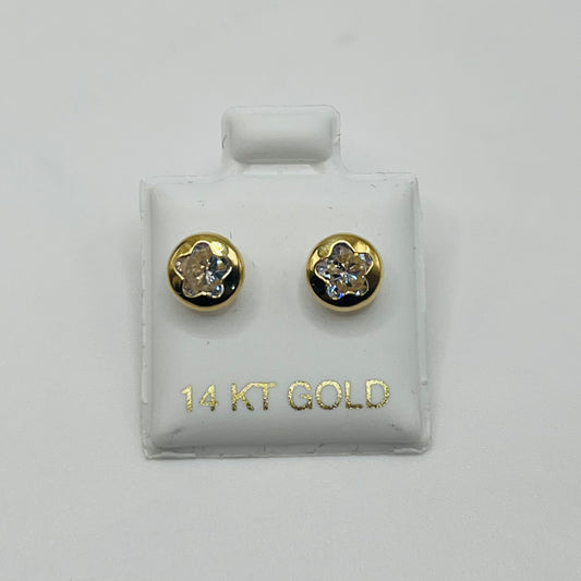 14k Gold Round Caved Star Baby Earrings