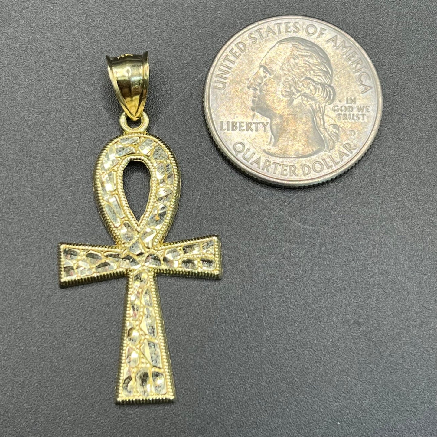 10K Gold Ankh Cross Nugget Charm