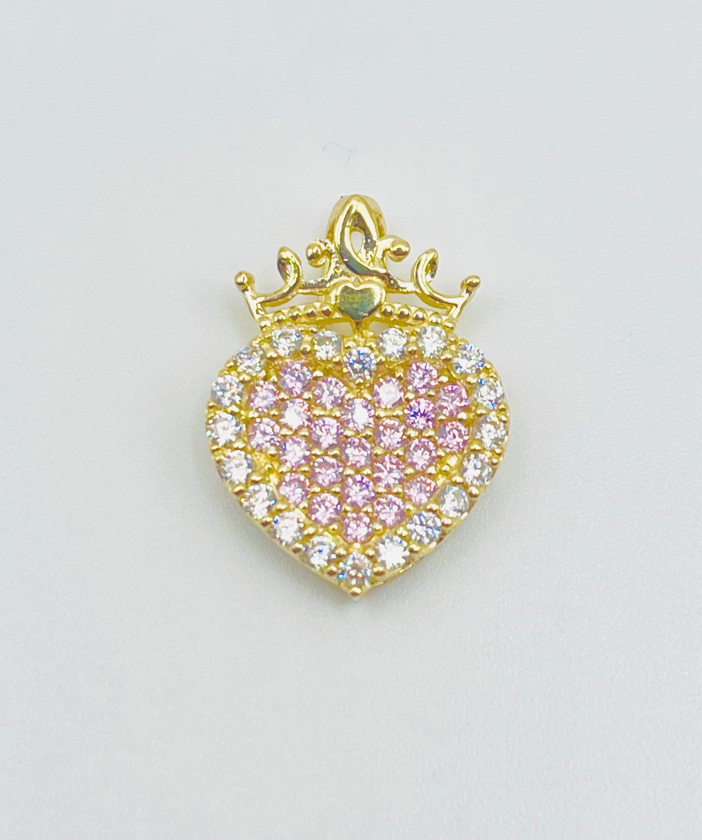 10K Gold CZ heart with Crown Charm