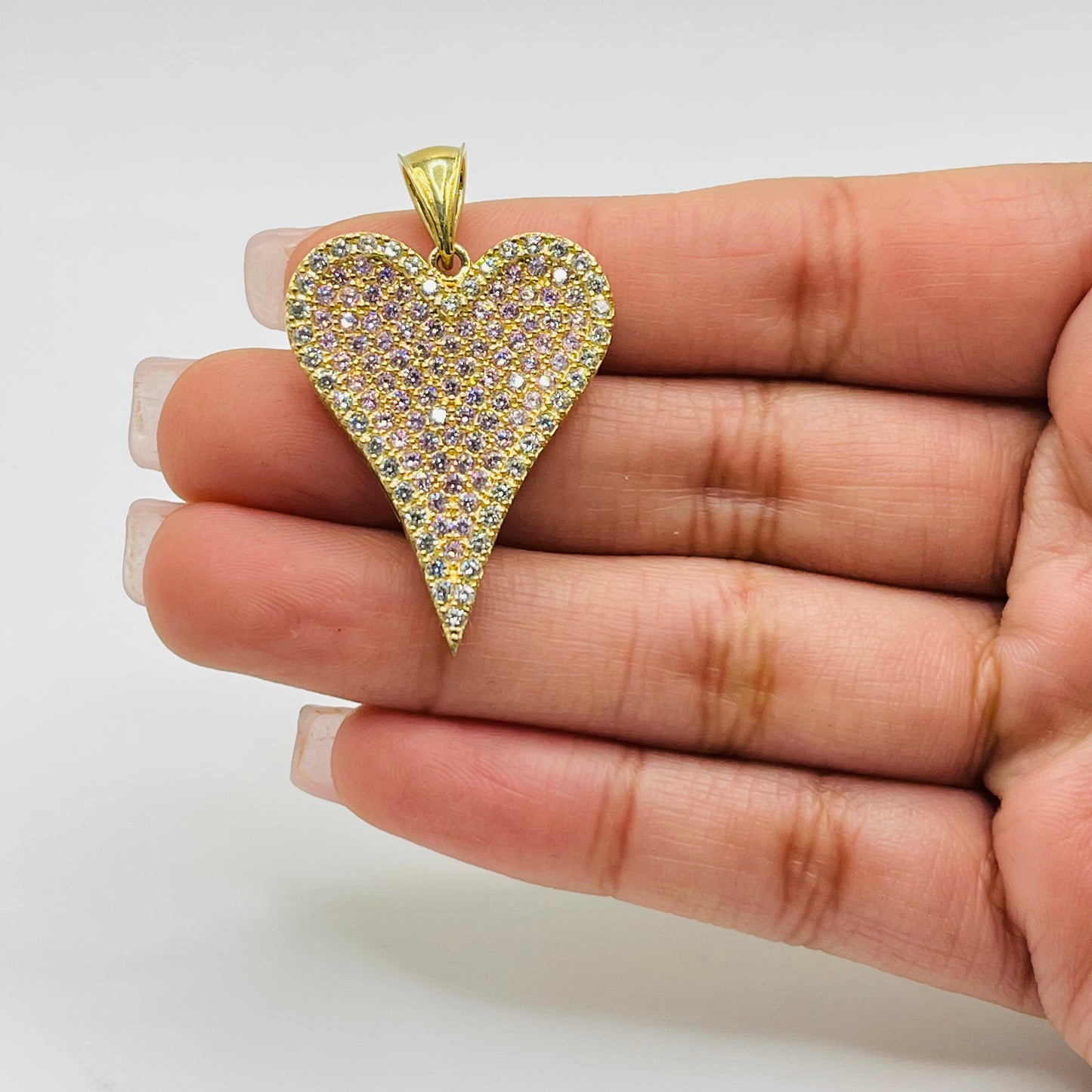 10K Gold Skinny Pink Heart Charm