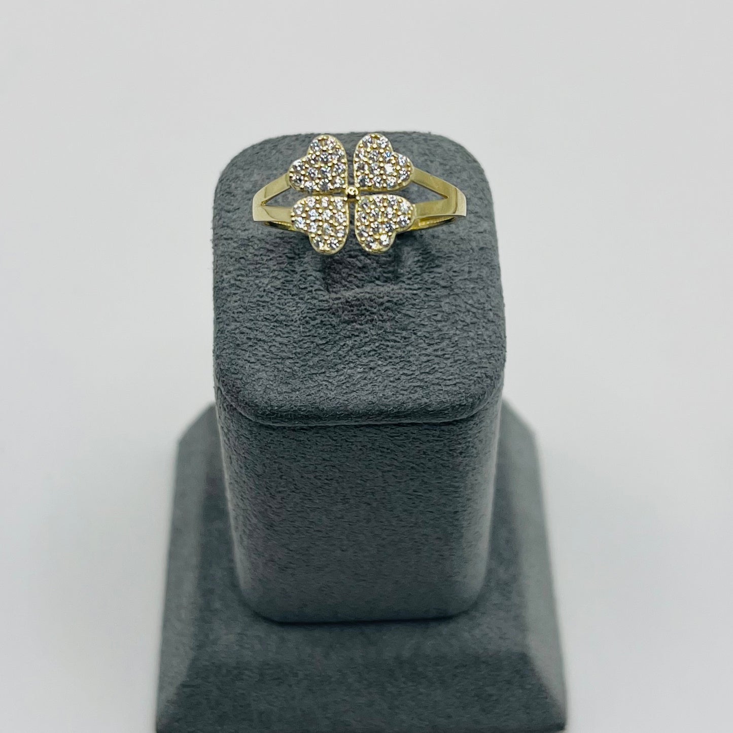 10k Gold Cz Heart Clover Ring