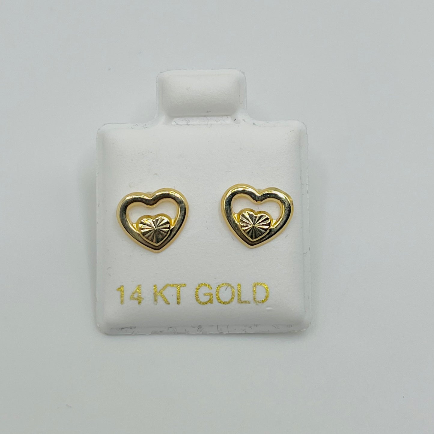 14k Gold Two Tone Heart Screwback Earrings