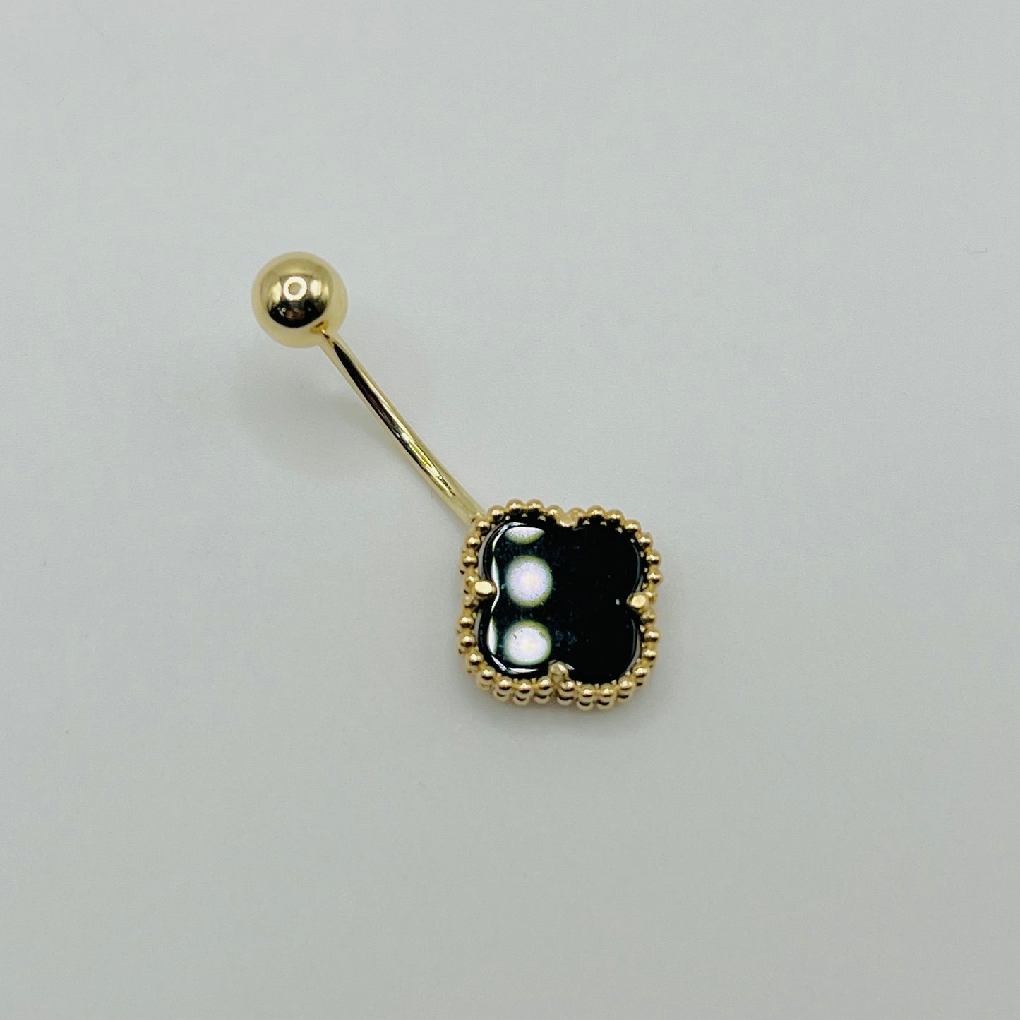 14k Gold Black Clover Belly Ring