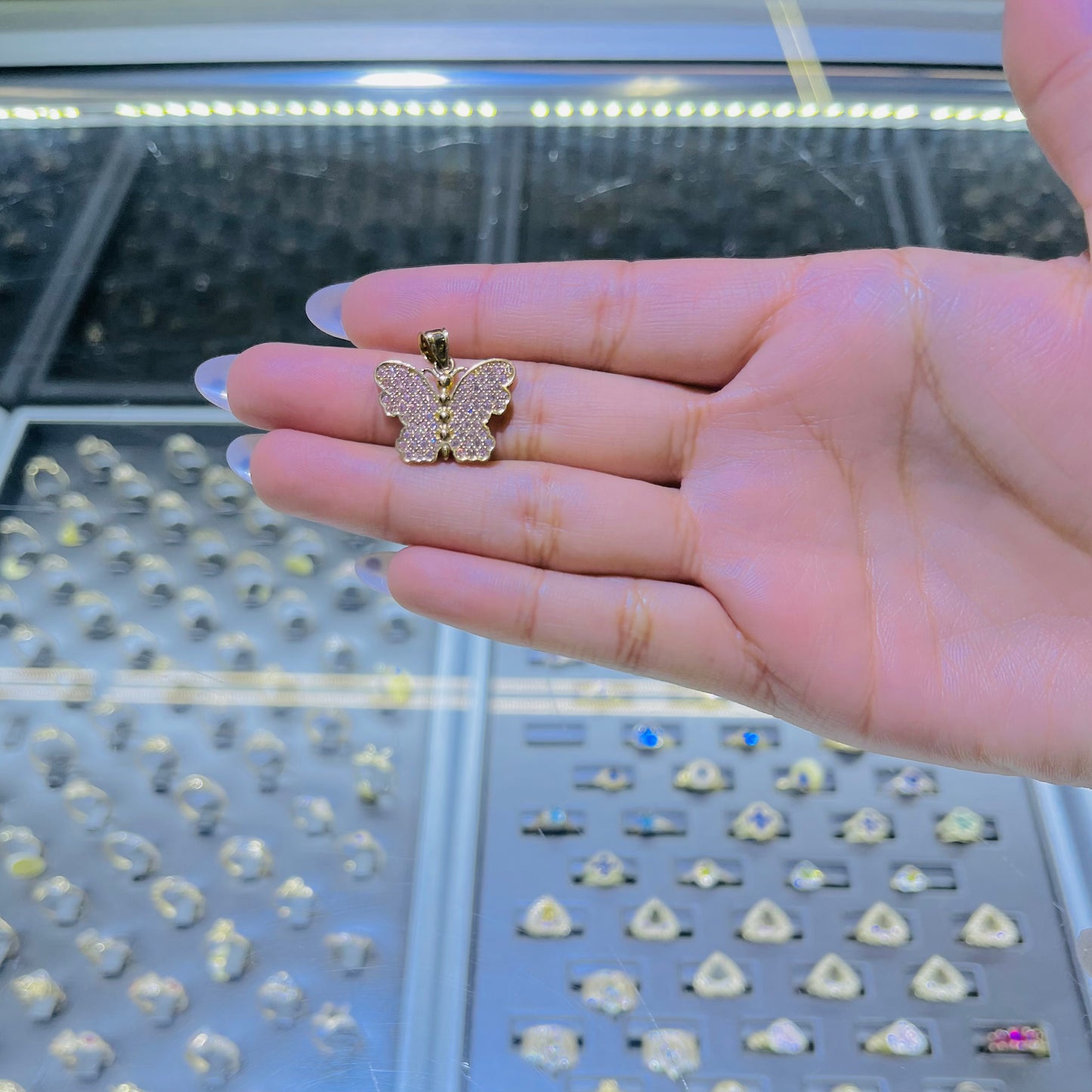 10K Gold Pink CZ Butterfly Charm