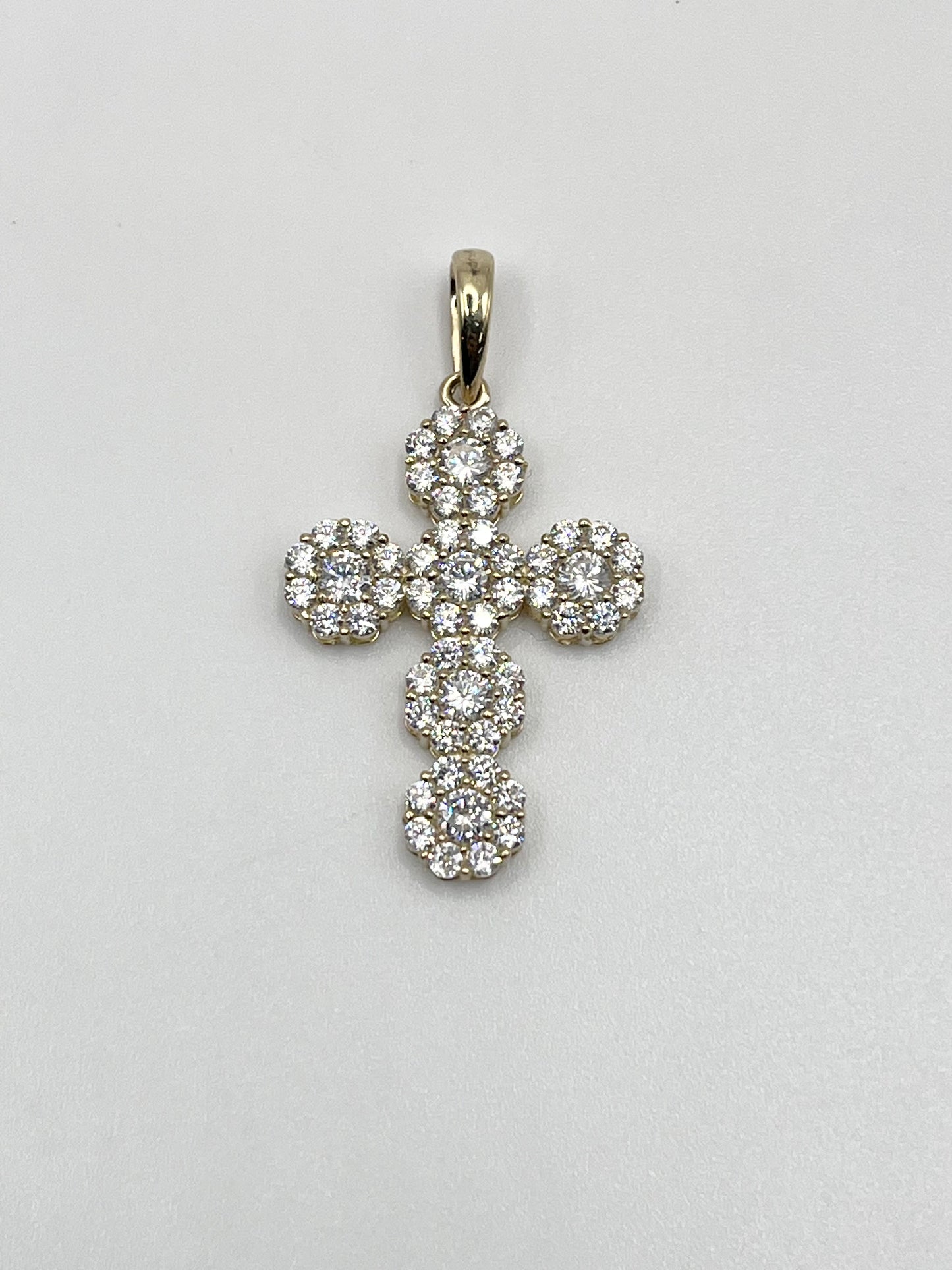 10k Gold White CZ Flower Cross (Large)