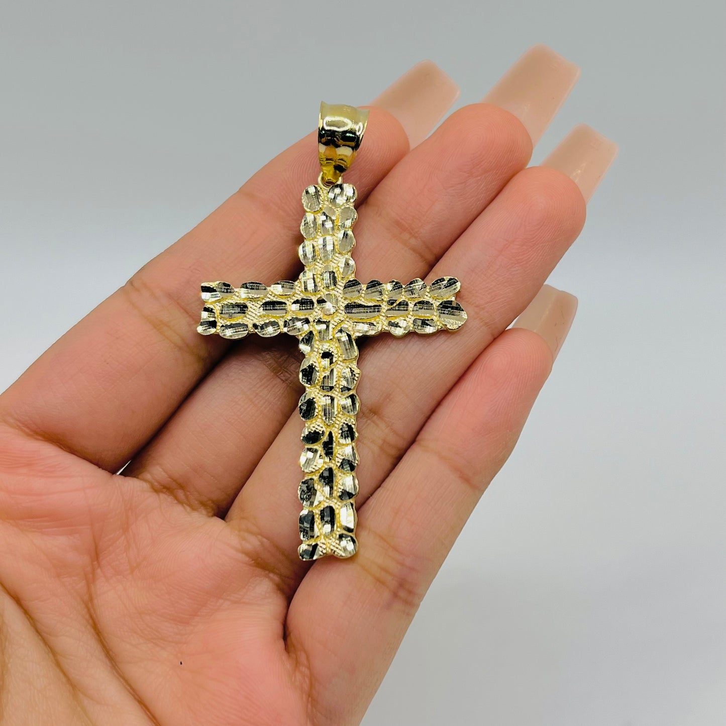 10k Gold Nugget Cross Charm (L)