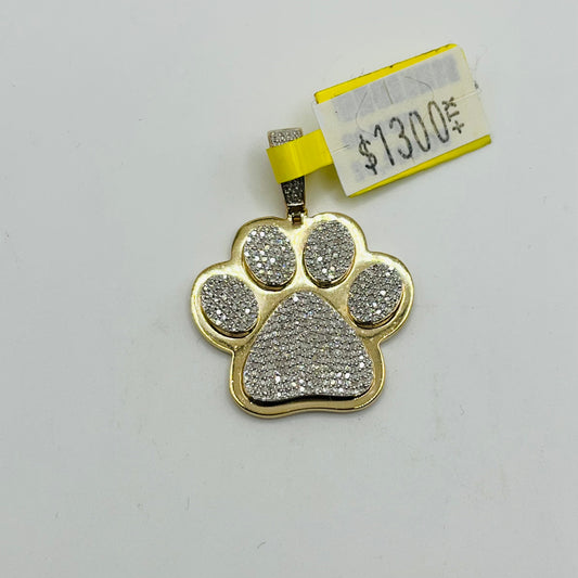10k Gold Natural Diamond Paw Print Charm