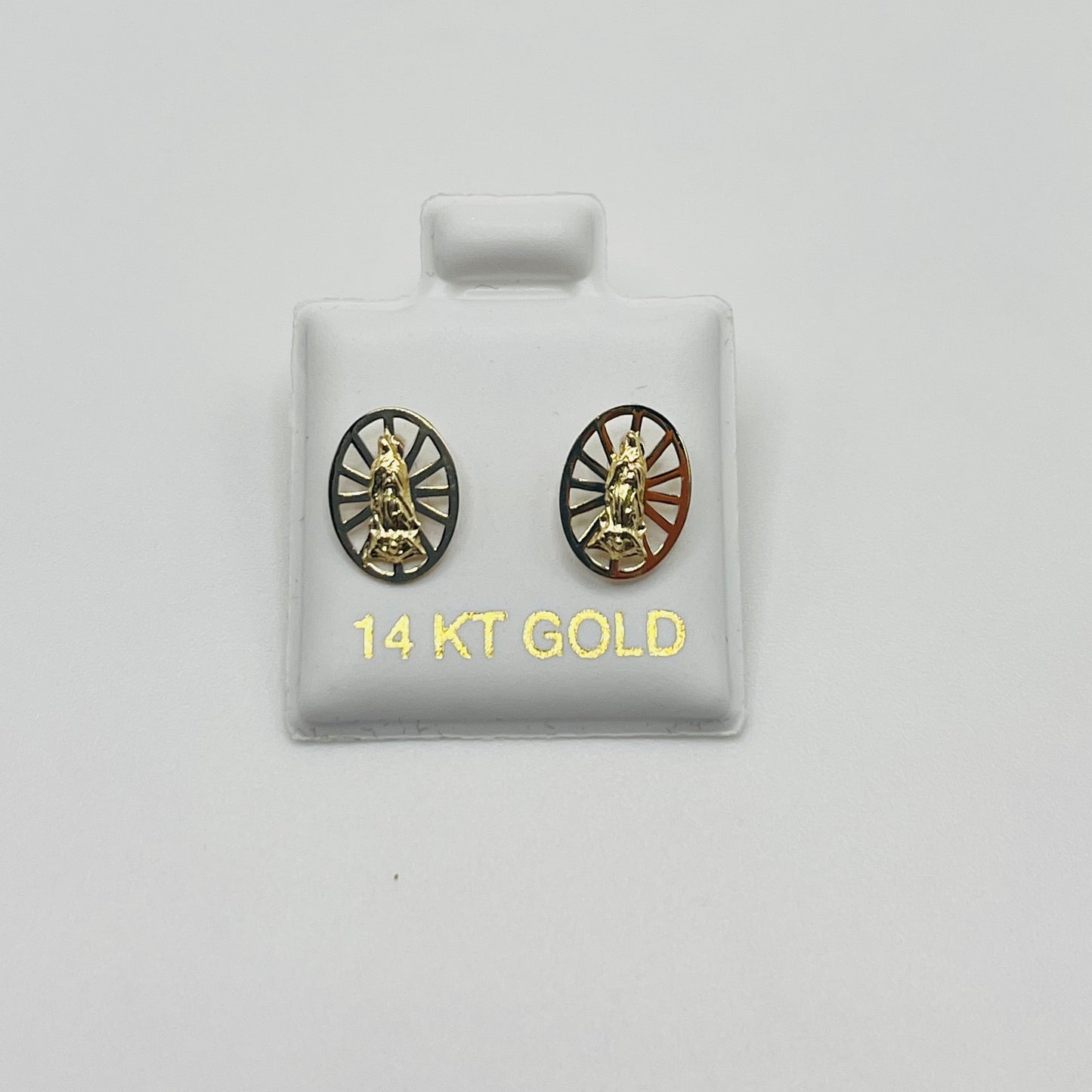 14k Gold Oval Virgin Mary Baby Earrings
