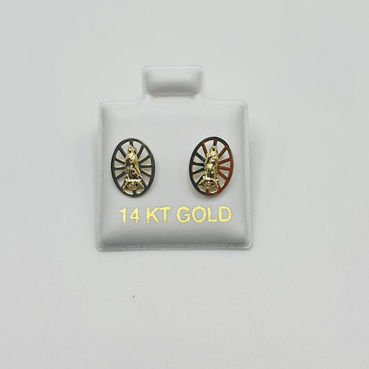 14k Gold Oval Virgin Mary Baby Earrings