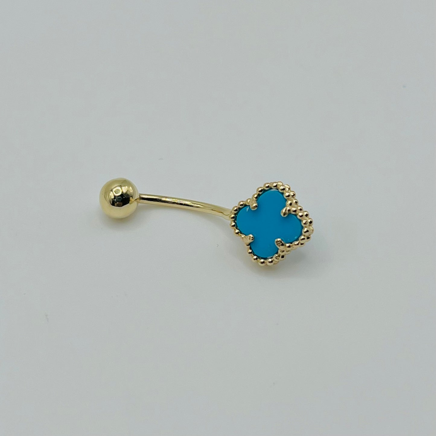 14k Gold Blue Clover Belly Ring