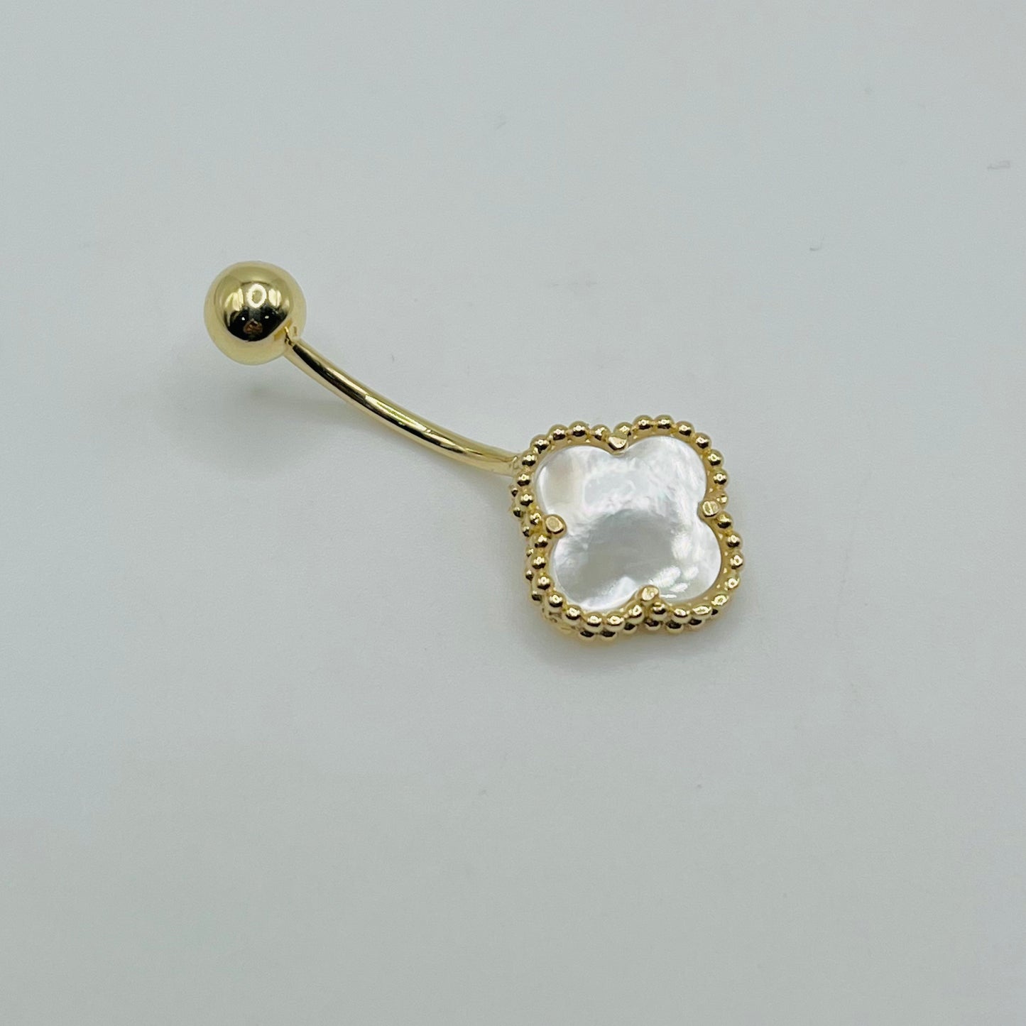 14k Gold White Clover Belly Ring