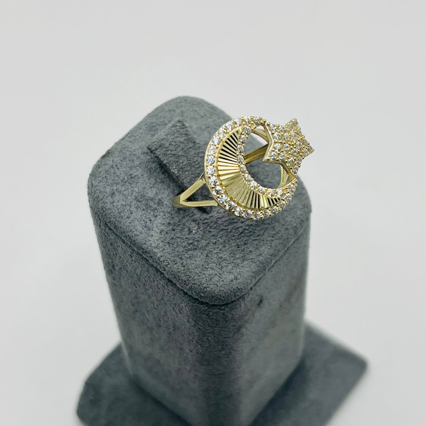 10k Gold Moon and Stars CZ Ring