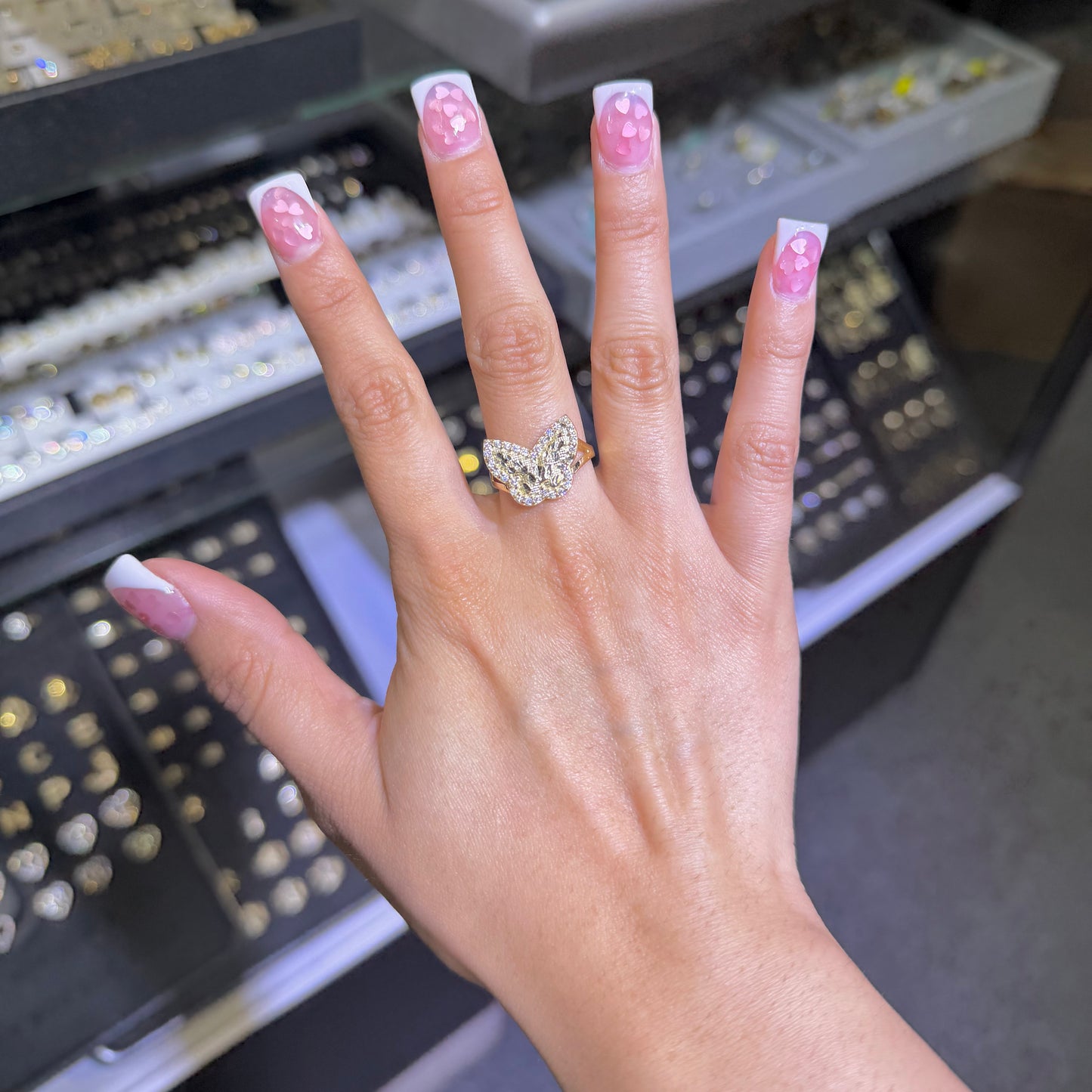 10k Gold Cz Nugget Butterfly Band Ring (S)