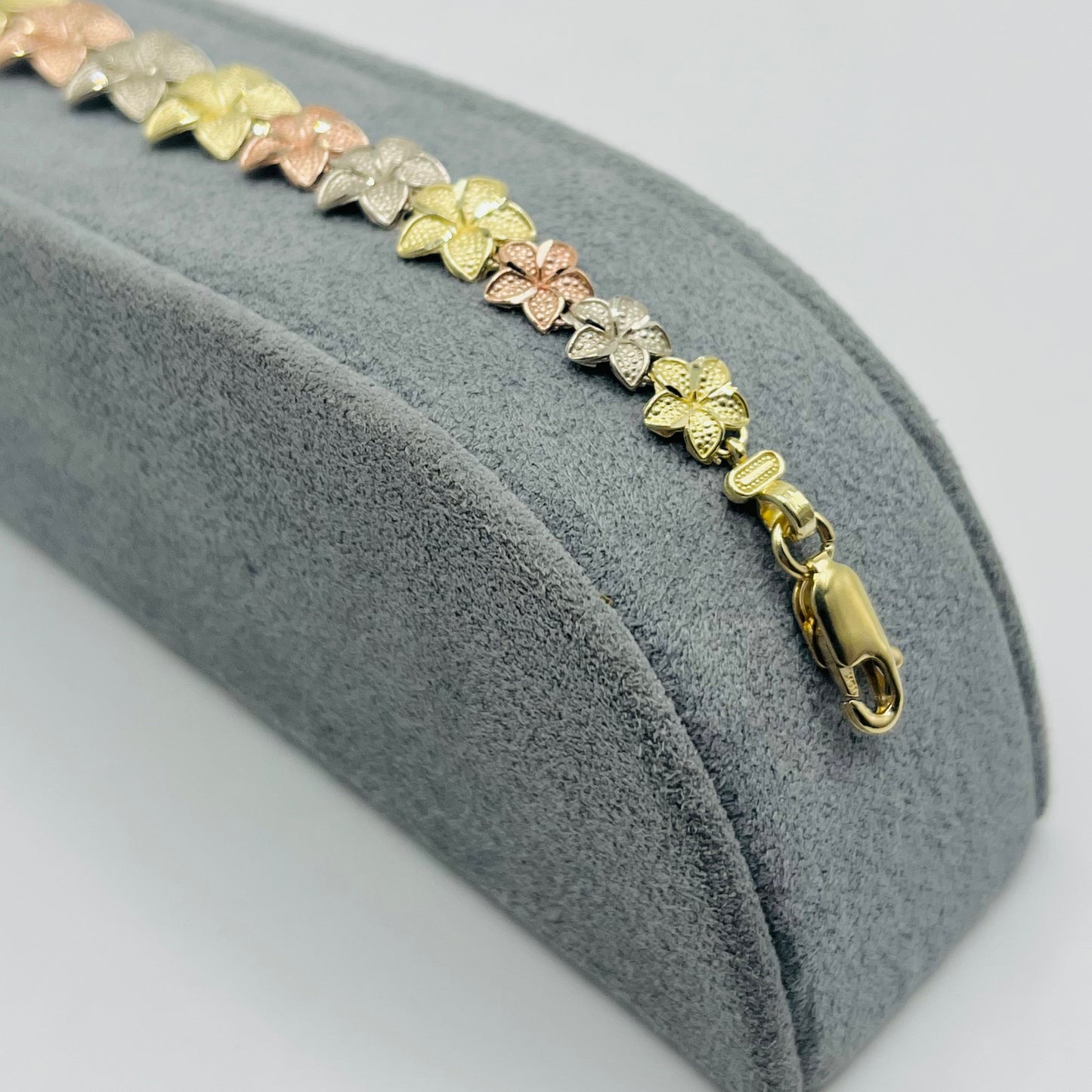 10k Gold Tri Color Sm - Lrg Hibiscus Bracelet