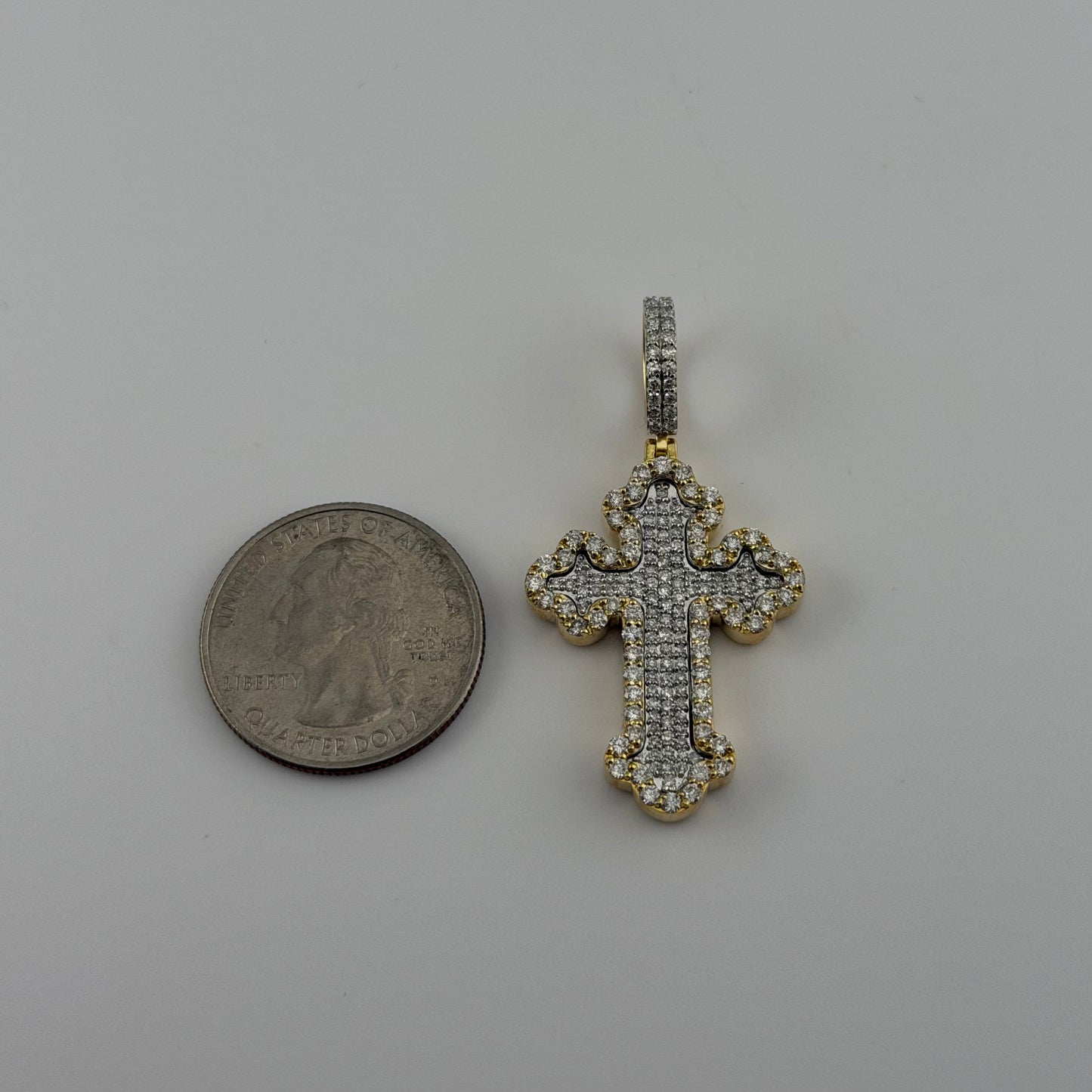 14k Gold Natural Diamond Border Roman Cross Pendant