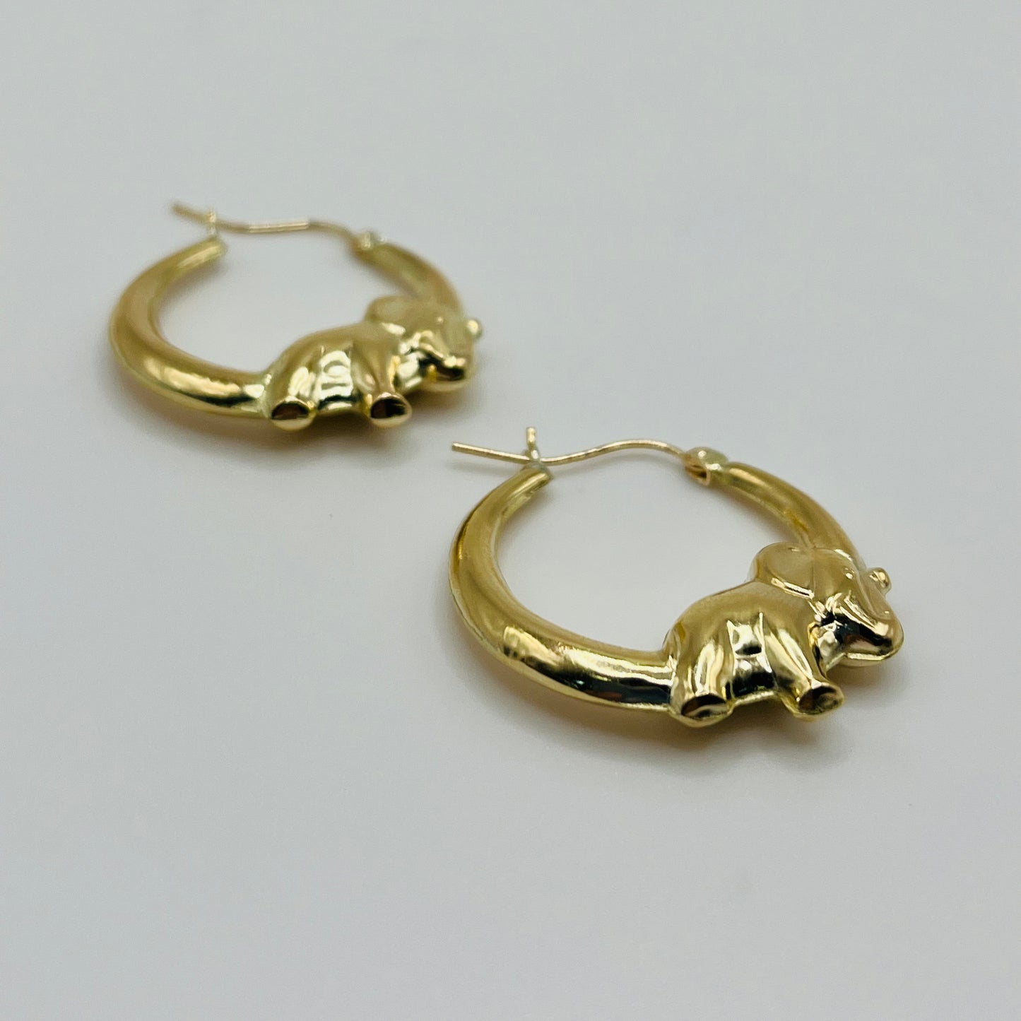 10k Gold Elephant High Polish Hoops (Medium)
