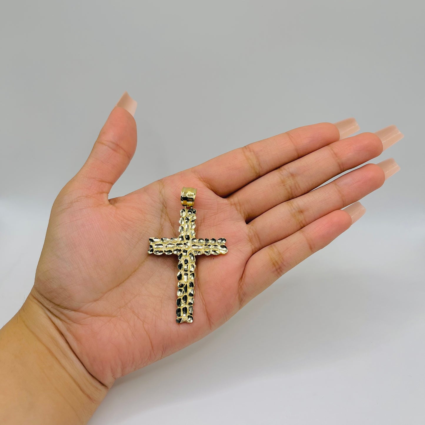10k Gold Nugget Cross Charm (L)