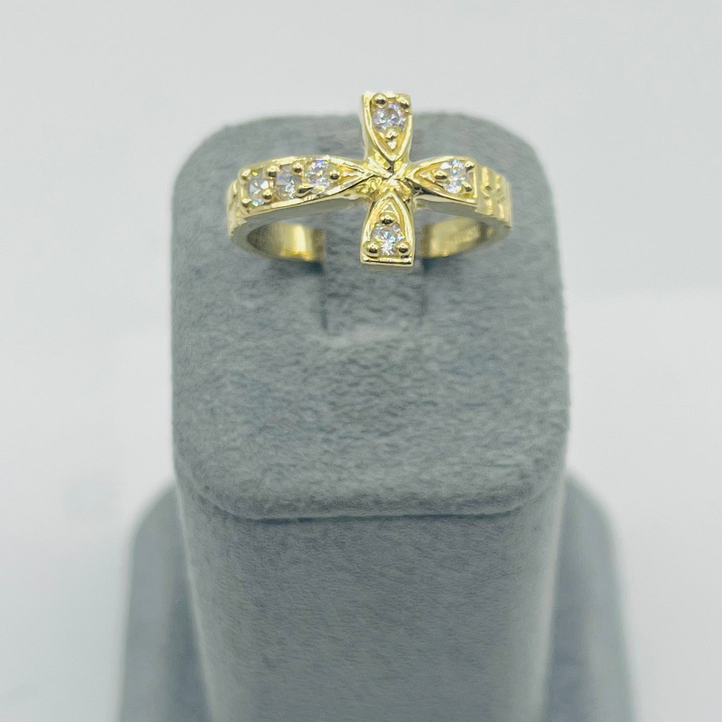 10k Gold Sideways Cz Cross Ring