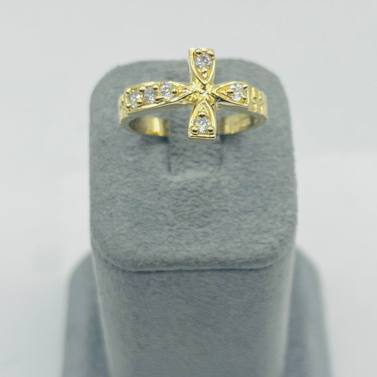 10k Gold Sideways Cz Cross Ring