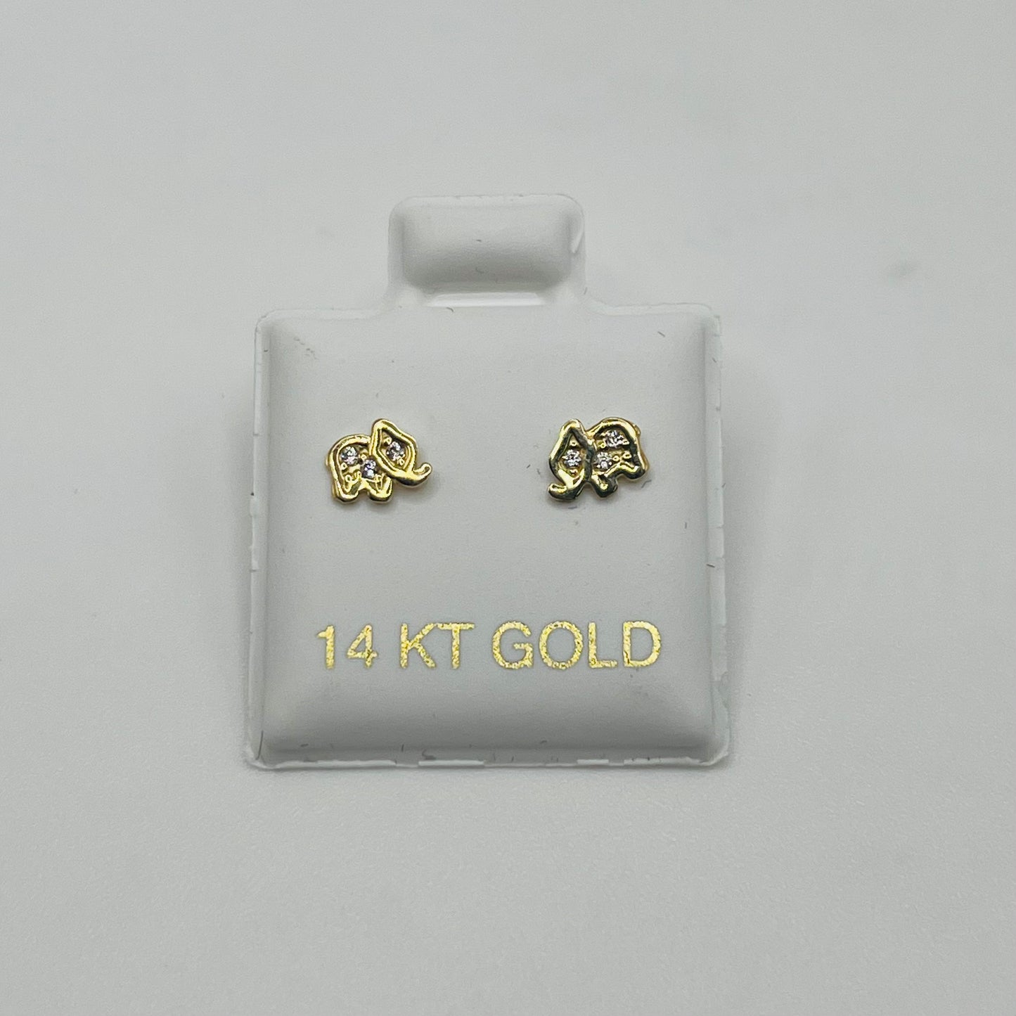 14k Gold Cz Elephant Baby Earrings