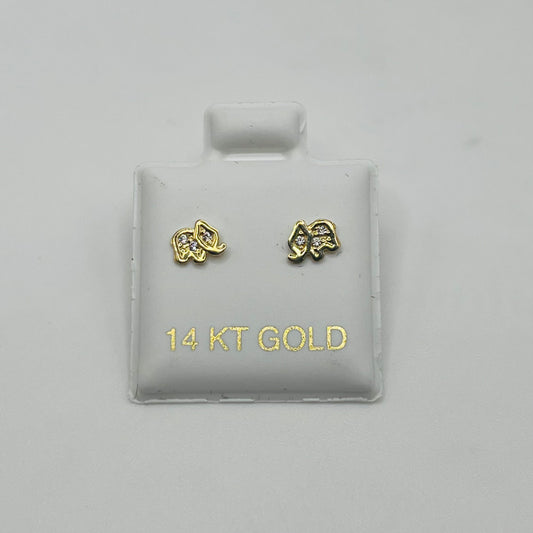 14k Gold Cz Elephant Baby Earrings
