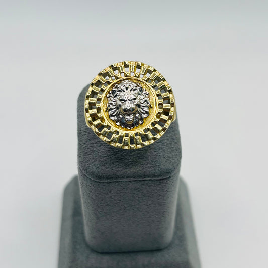 10k Gold Lion Rx Round Border Ring