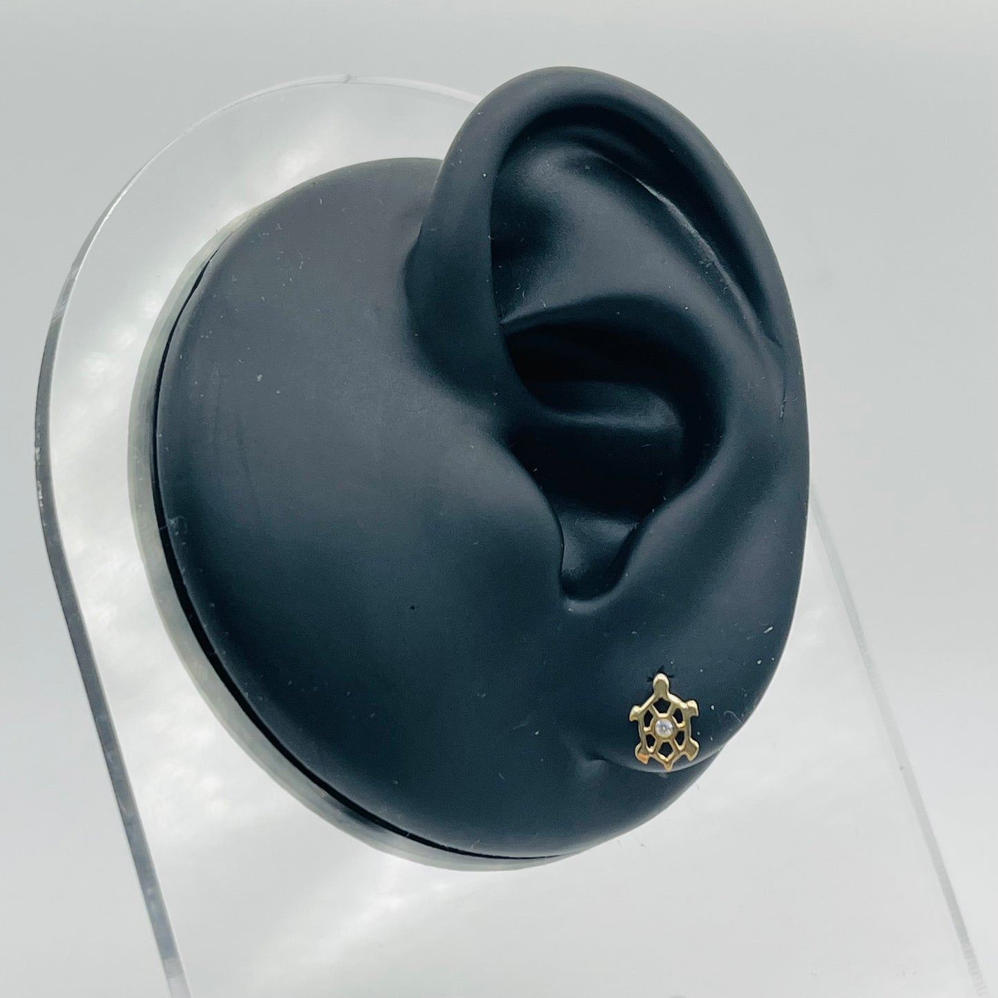 14k Gold Turtle Cz Screwback Earrings