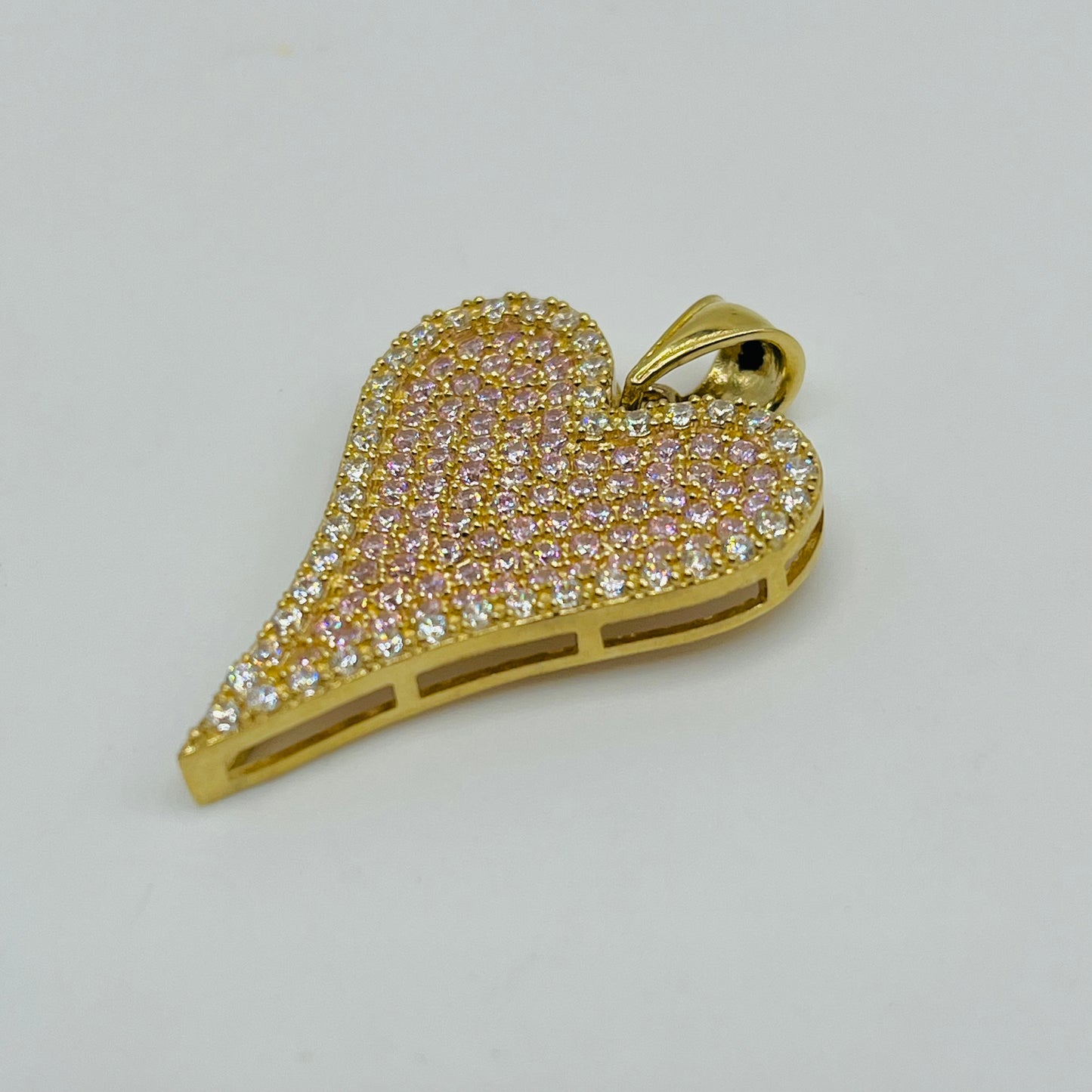 10K Gold Skinny Pink Heart Charm