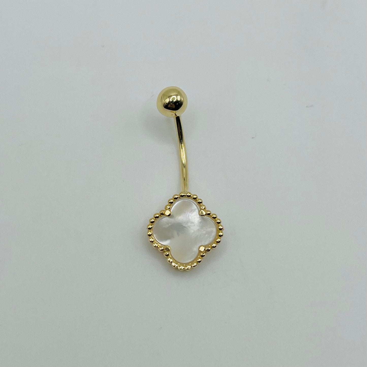 14k Gold White Clover Belly Ring