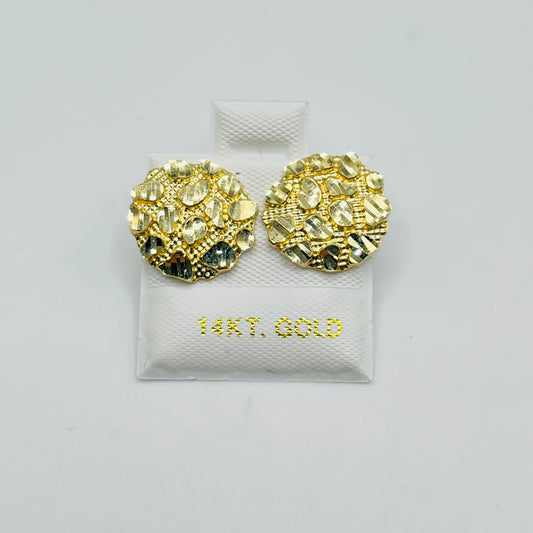 14K Gold Round Nugget Earring (Lrg)