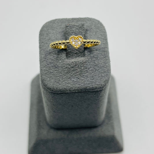 14k Gold Cz Heart Beaded Band ring