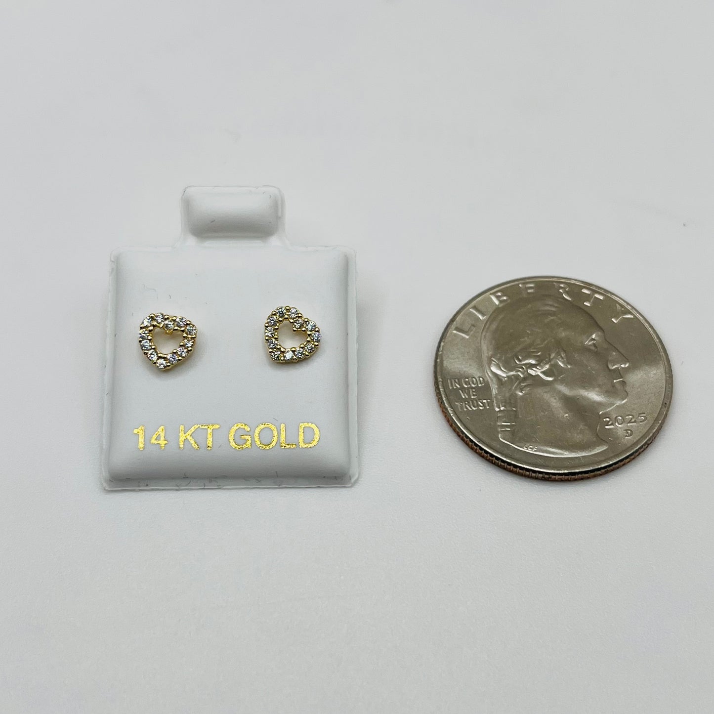 14k Gold Open Cz Heart Baby Earrings